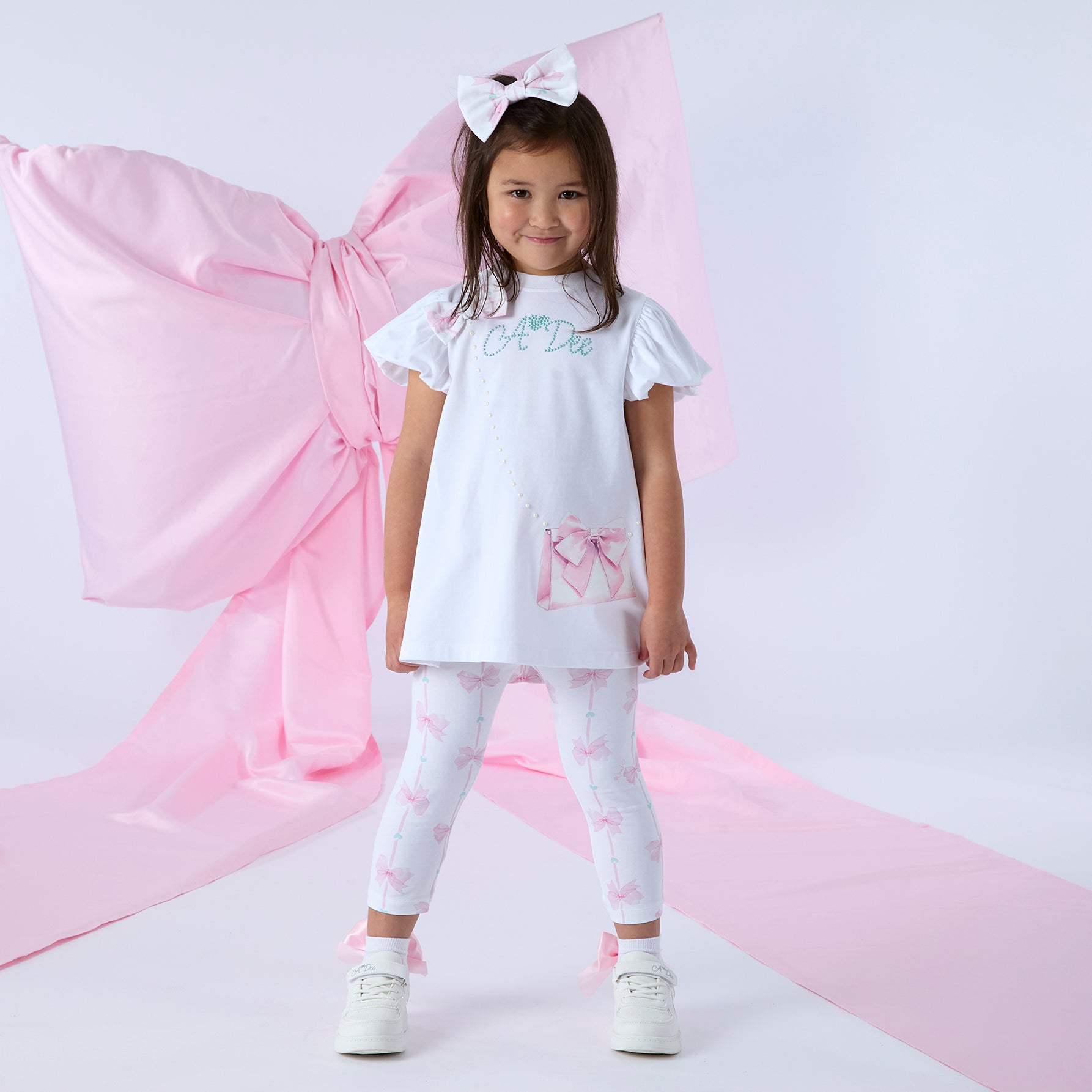PREORDER SS26 ADee RITA White & Pink Bows Handbag Leggings Set