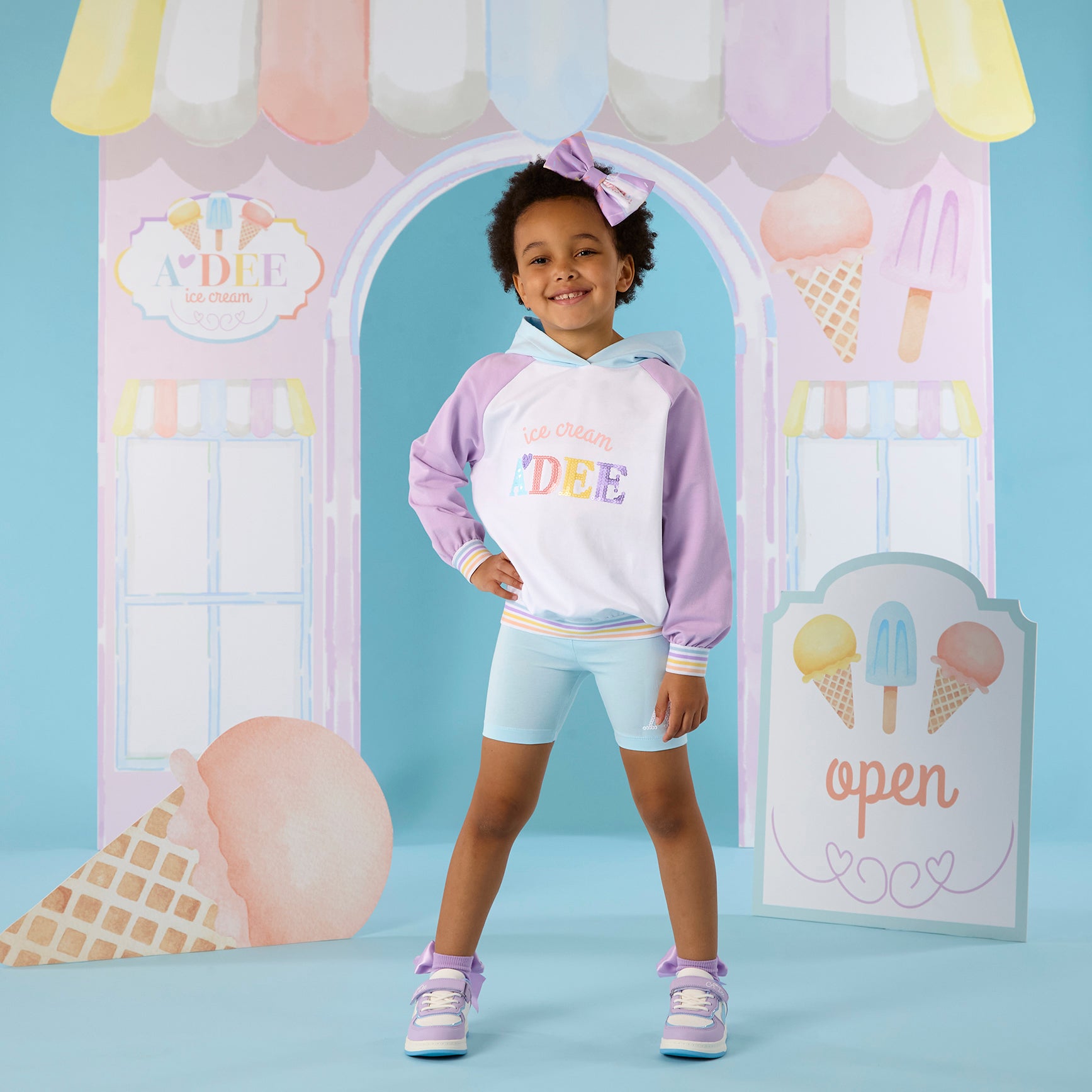 PREORDER SS26 ADee SISSY White Blue & Purple Colour Block Hoody Cycling Shorts Set