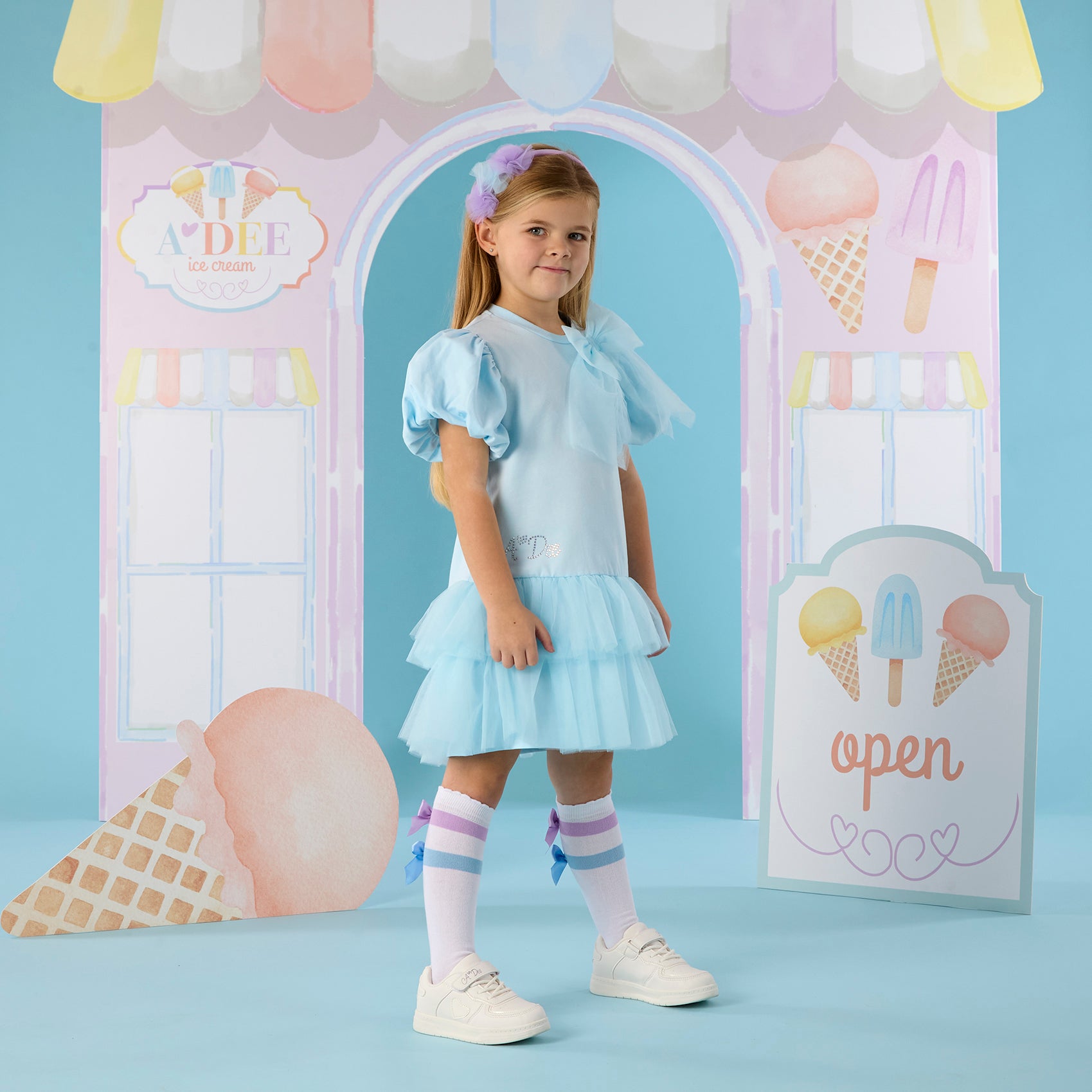 PREORDER SS26 ADee SPARKLE Blue Tulle Bow Frill Dress