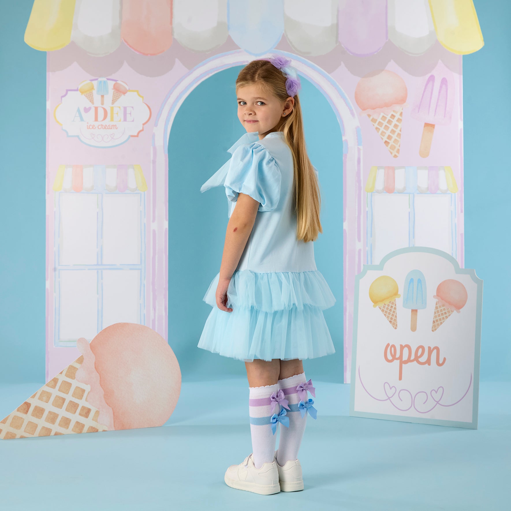PREORDER SS26 ADee SPARKLE Blue Tulle Bow Frill Dress