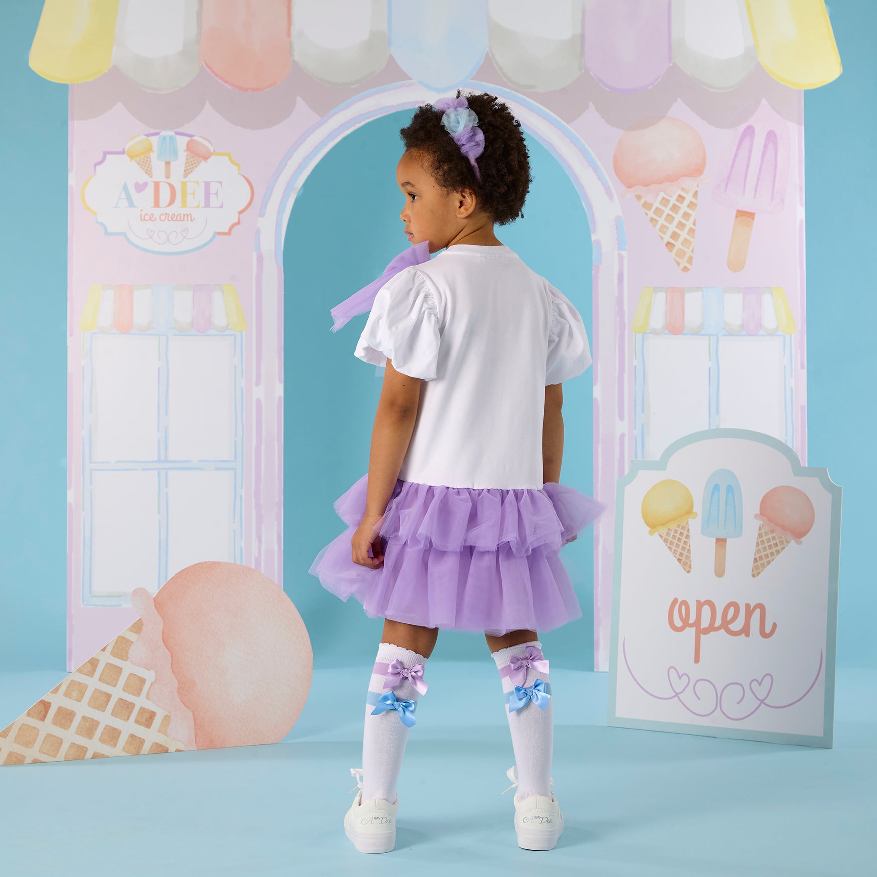 PREORDER SS26 ADee SPARKLE White & Purple Tulle Bow Frill Dress