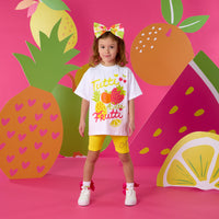 PREORDER SS26 ADee TRINITY White & Yellow 'Tutti Frutti' Cycling Shorts Set