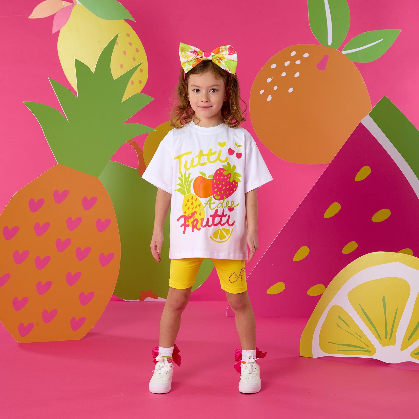 PREORDER SS26 ADee TRINITY White & Yellow 'Tutti Frutti' Cycling Shorts Set