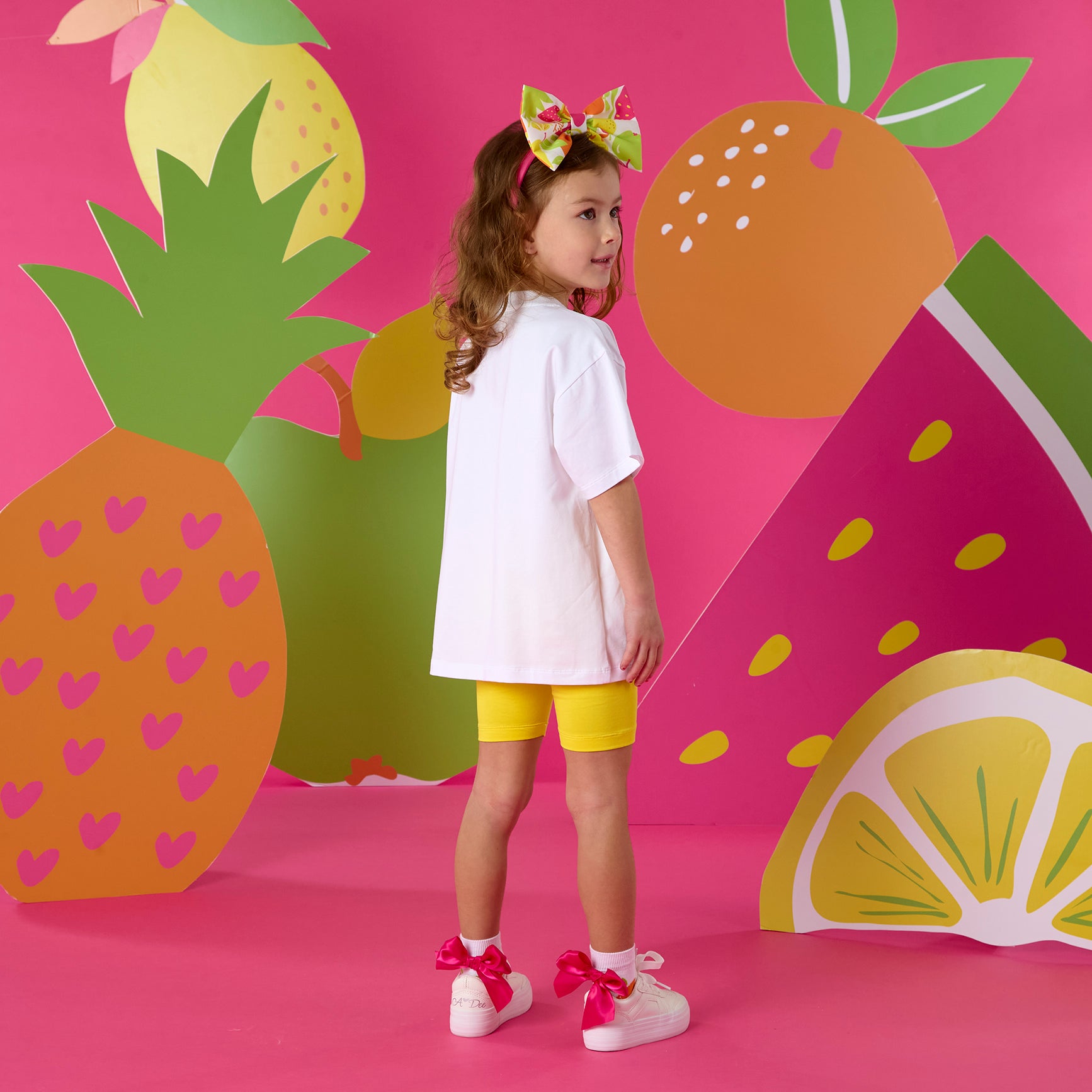 PREORDER SS26 ADee TRINITY White & Yellow 'Tutti Frutti' Cycling Shorts Set