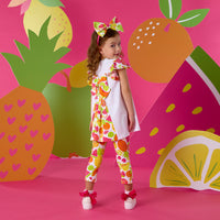 PREORDER SS26 ADee TRUE White Multicoloured Fruit Print Handbag Leggings Set