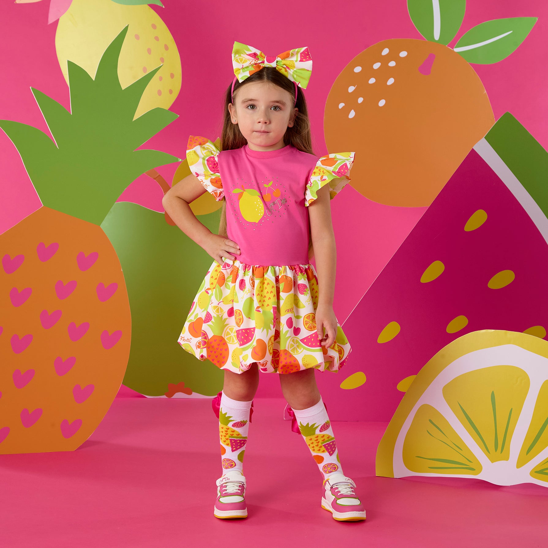 PREORDER SS26 ADee TILLY Pink Multicoloured Fruit Print Dress