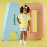 PREORDER SS26 ADee SAZ Yellow Multicoloured Sequin Heart Initial Print Cycling Shorts Set