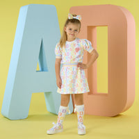 PREORDER SS26 ADee SAWYER White Multicoloured Initial Print Dress