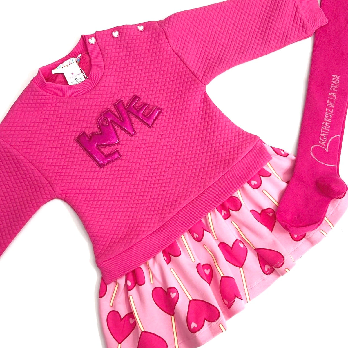 Agatha Ruiz De La Prada Baby Girls Pink 'Love' Lollipop Dress With Tights