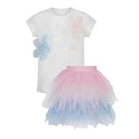 PREORDER SS26 Daga White Pink & Blue Floral Sequin Tulle Skirt Set