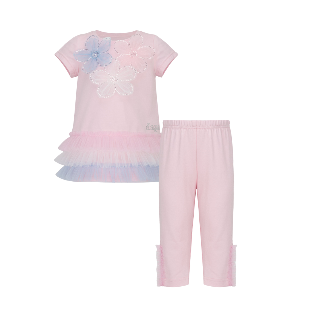 PREORDER SS26 Daga Pink Blue & White Floral Sequin Tulle Leggings Set