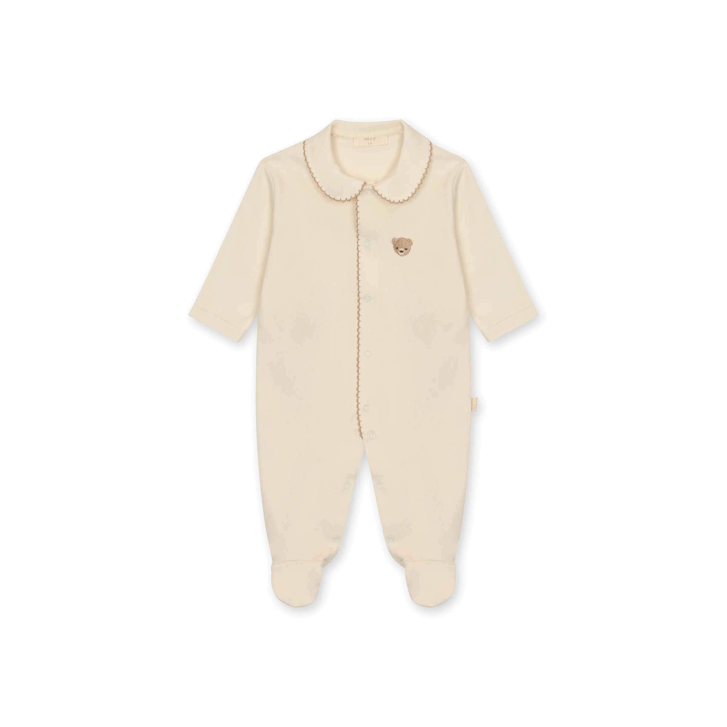 Baby Gi Beige & Brown Cotton Bear Babygrow
