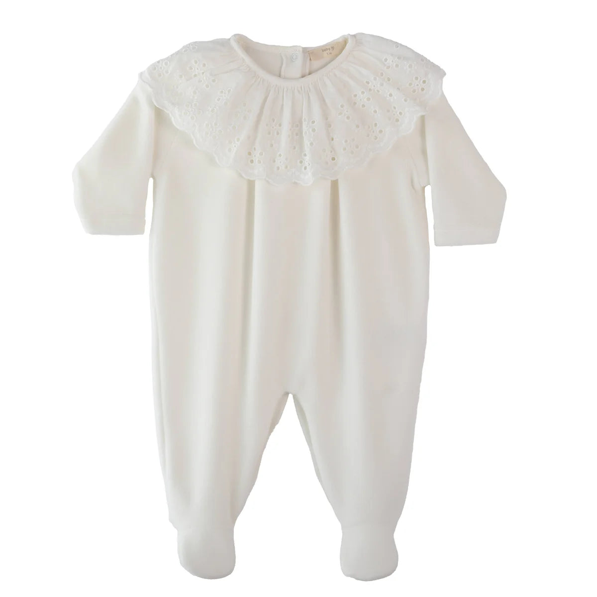 Baby Gi Ivory Velour Broderie Anglaise Collar Babygrow