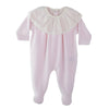 Baby Gi Pink Velour Broderie Anglaise Collar Babygrow