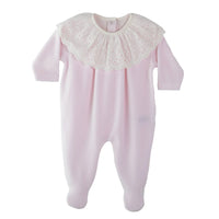 Baby Gi Pink Velour Broderie Anglaise Collar Babygrow
