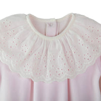Baby Gi Pink Velour Broderie Anglaise Collar Babygrow