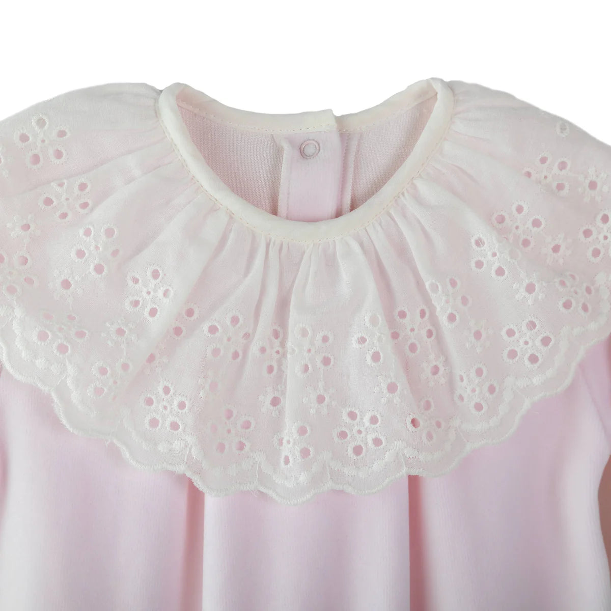 Baby Gi Pink Velour Broderie Anglaise Collar Babygrow