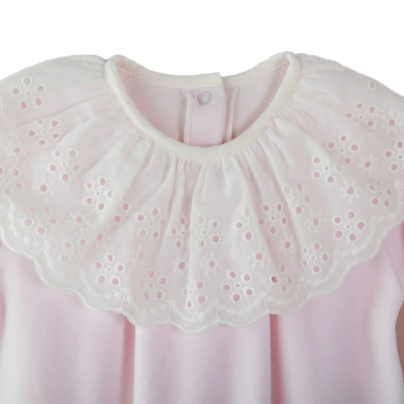 Baby Gi Pink Velour Broderie Anglaise Collar Babygrow