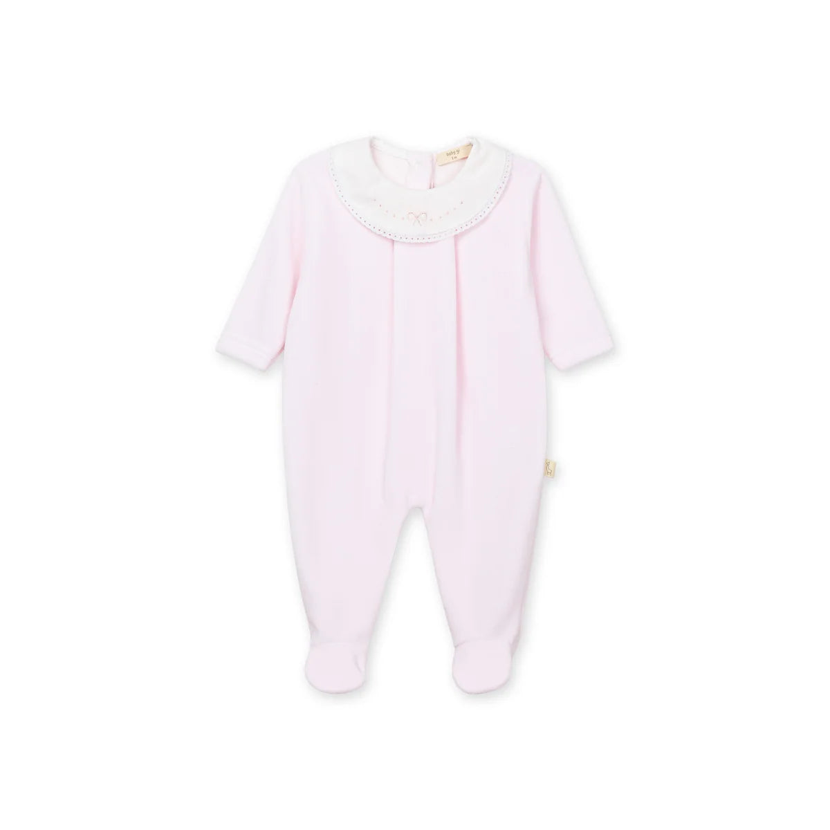 Baby Gi Girls Pink Velour Bow Embroidered Babygrow