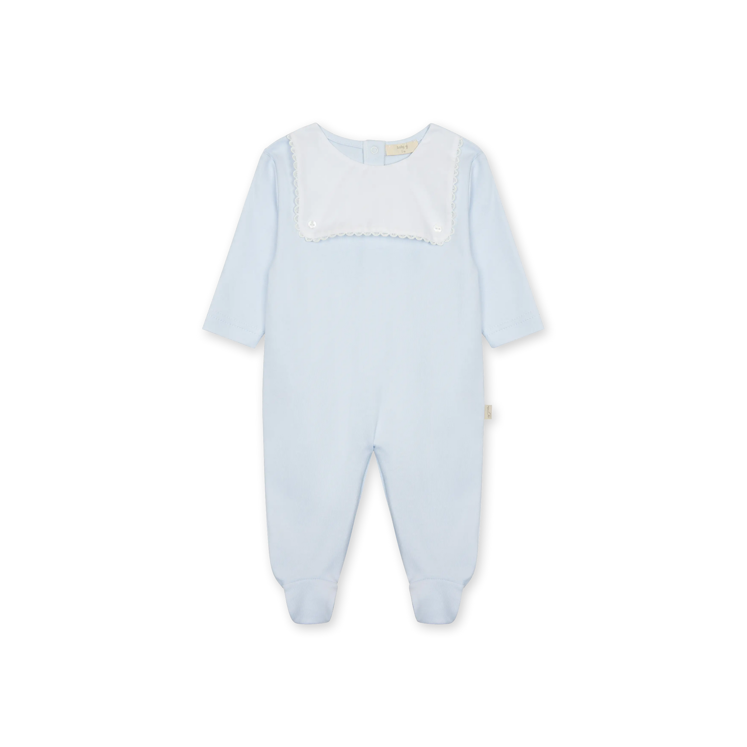 Baby Gi Pale Blue Cotton Panel Button Babygrow