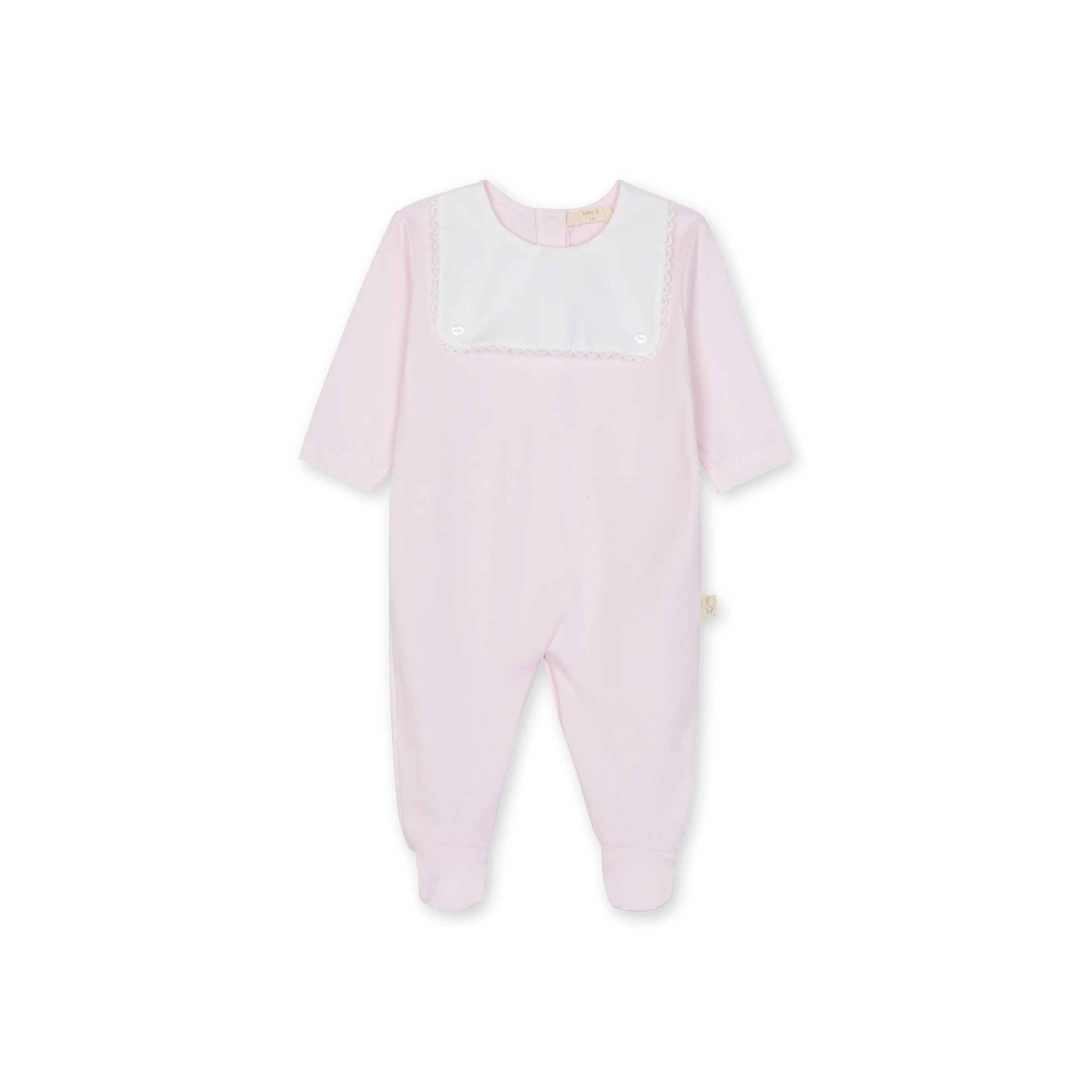 Baby Gi Pale Pink Cotton Panel Button Babygrow
