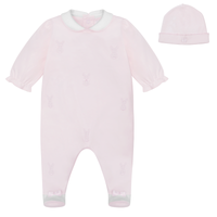 AW25 Emile Et Rose KALLIE Pink & White Bunnies Bow Babygrow With Hat