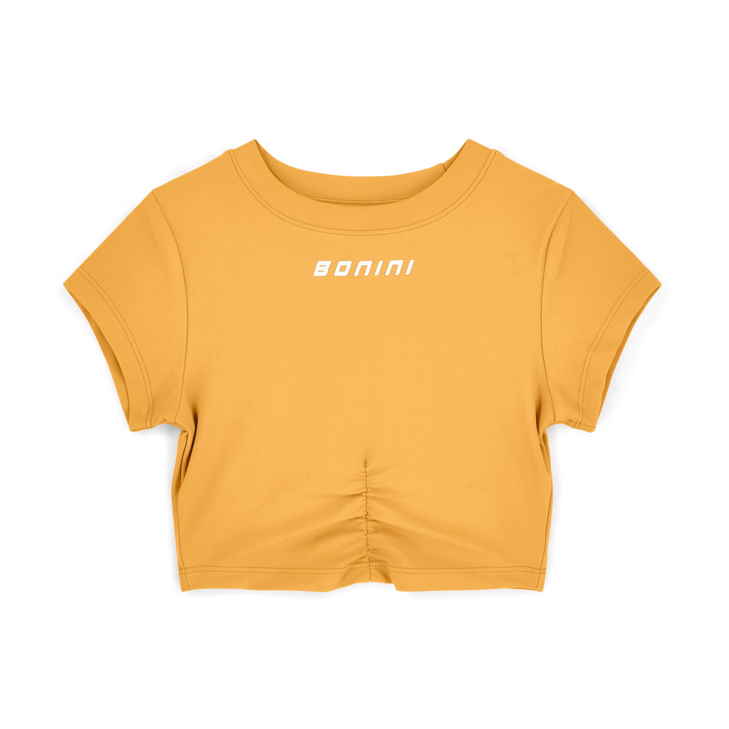 SS26 Bonini ASPIRE Orange & White Logo Short Sleeve Ruched Top