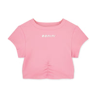 PREORDER SS26 Bonini ASPIRE Pink & White Logo Short Sleeve Ruched Top