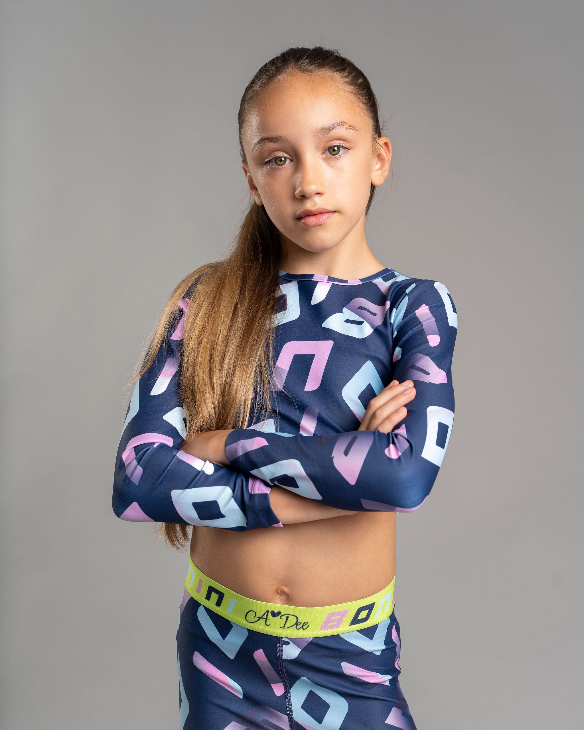 AW25 Bonini POWER Navy Blue Long Sleeve Logo Crop Sport Top
