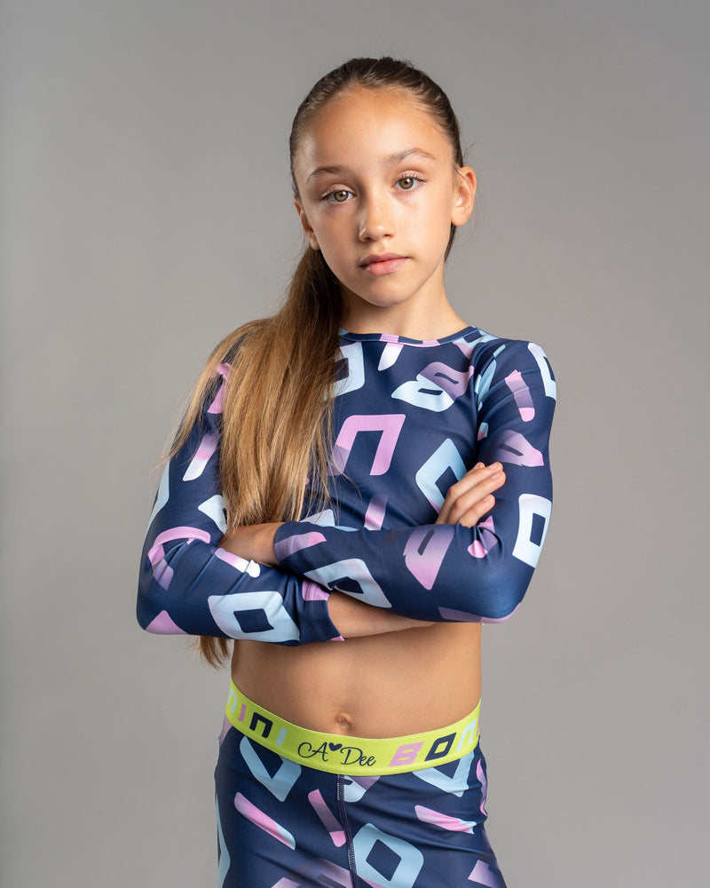 AW25 Bonini POWER Navy Blue Long Sleeve Logo Crop Sport Top