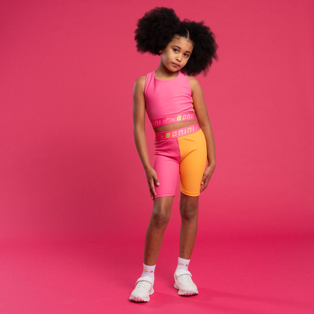 SS26 Bonini SPIN Pink & Orange Colour Block Cycling Shorts