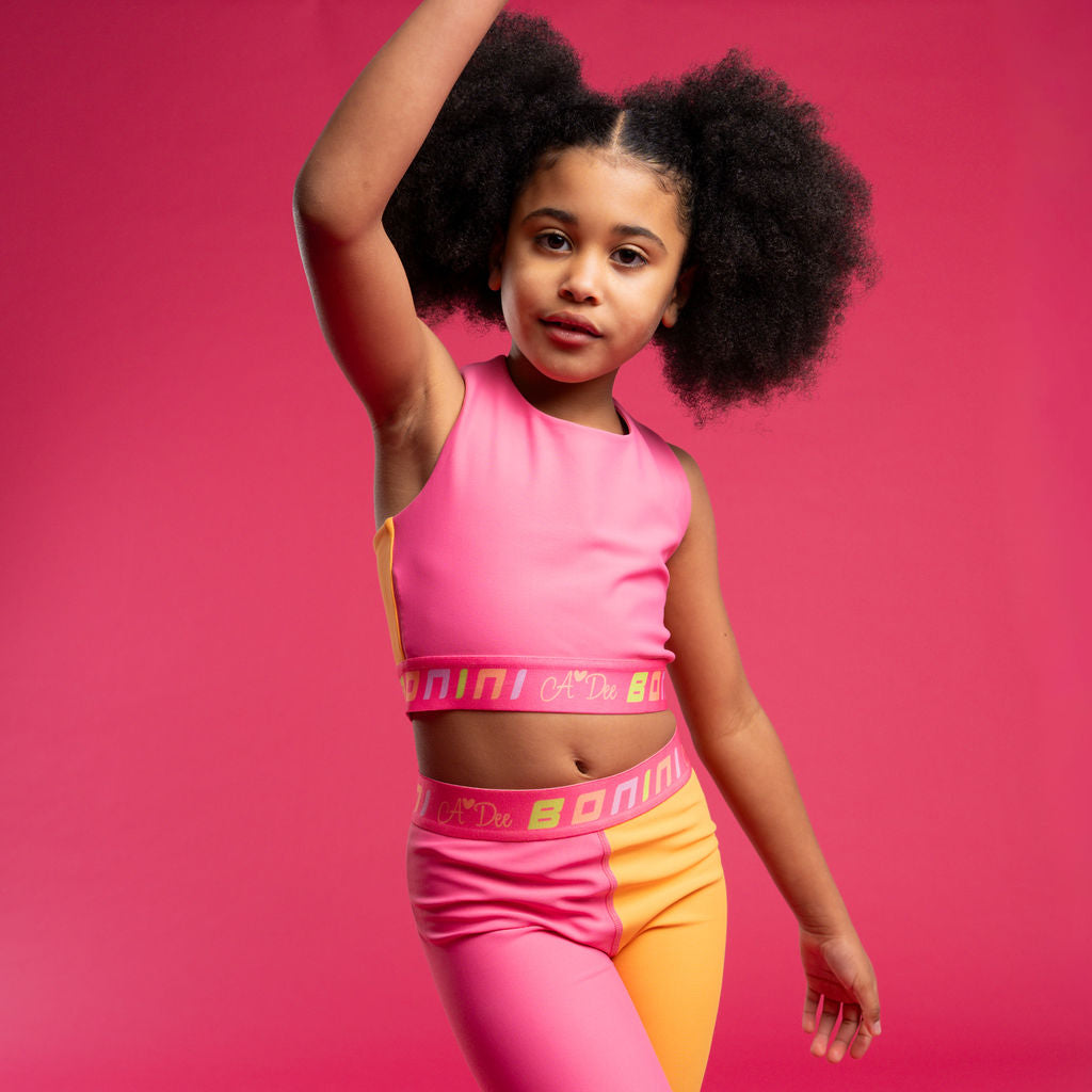 SS26 Bonini FLEX Pink & Orange Colour Block Crop Top