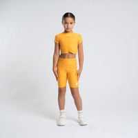SS26 Bonini ASPIRE Orange & White Logo Short Sleeve Ruched Top