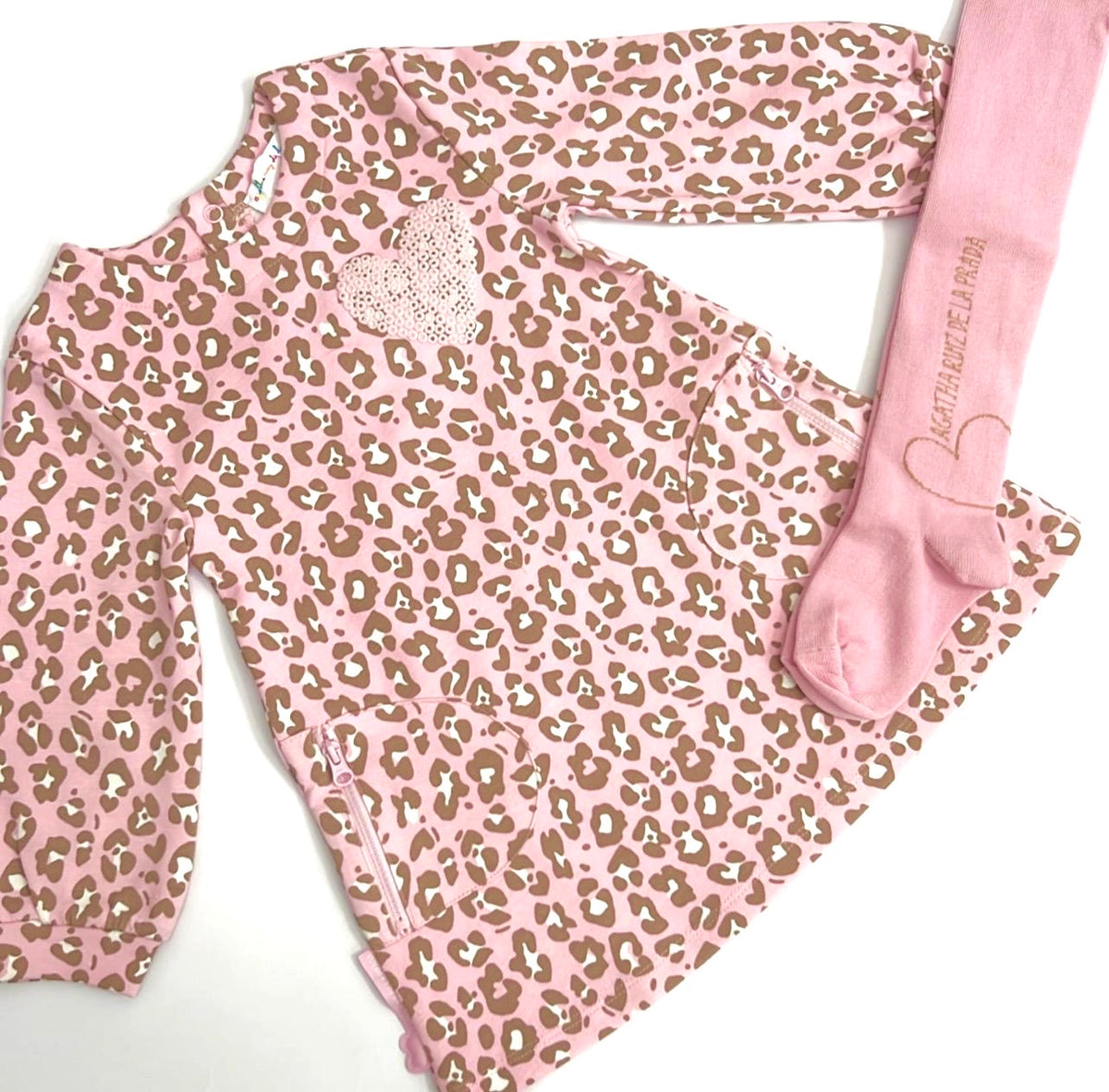Agatha Ruiz De La Prada Baby Girls Pink Leopard Print Dress With Tights