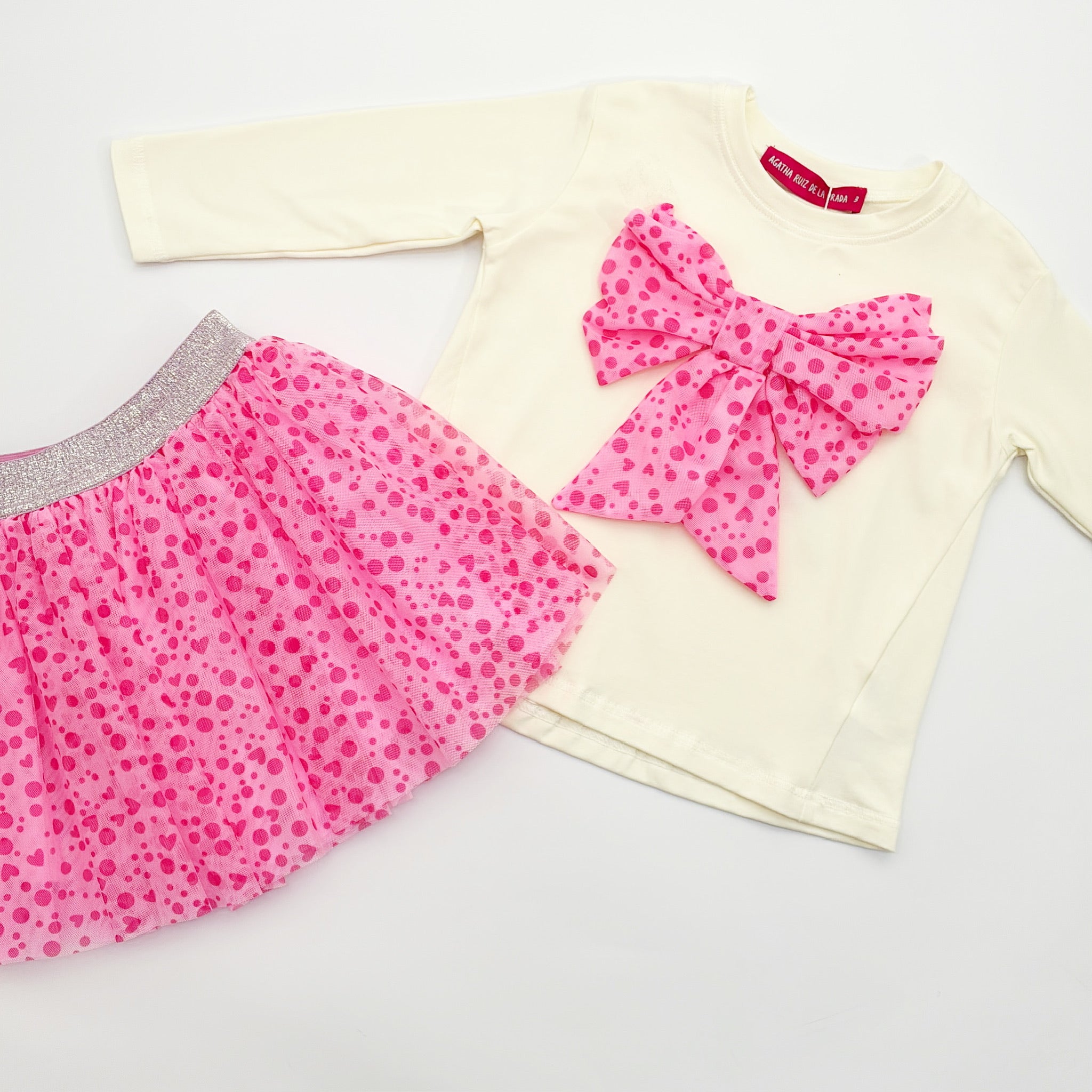 AW25 Agatha Ruiz De La Prada Junior Pink & White Tulle Bow Skirt Set