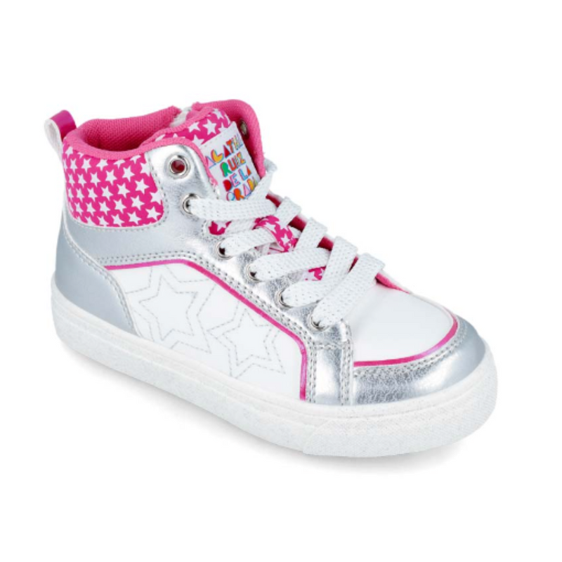 AW24 Agatha Ruiz De La Prada Pink White Silver Star Logo Hi Top Trai Theodore Couture