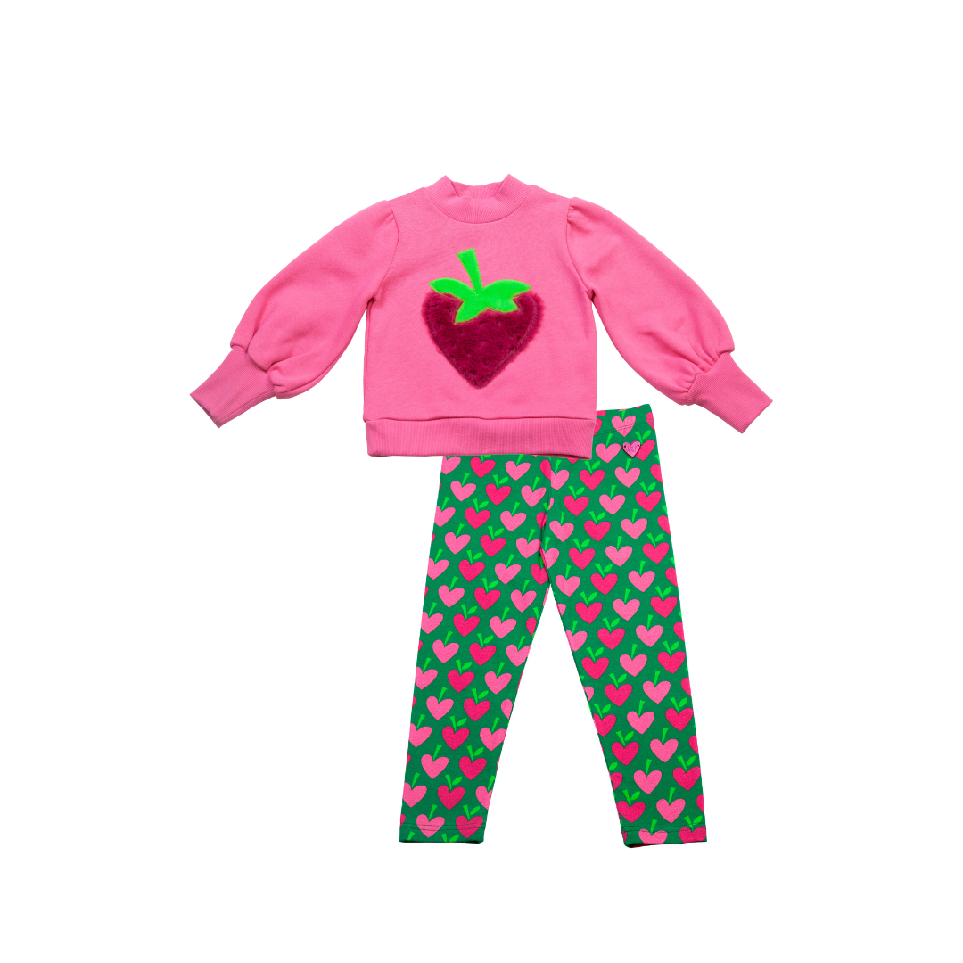 Agatha Ruiz De La Prada Pink & Green Faux Fur Strawberry Pattern Legging Set