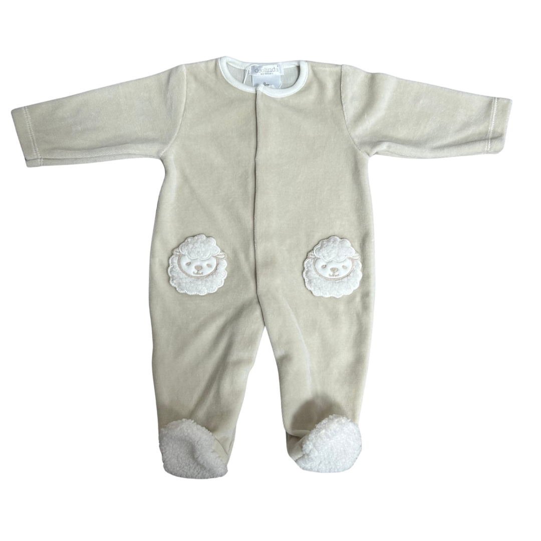 Deolinda Beige Velour Sheep Babygrow