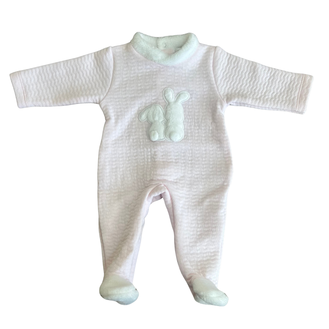 Deolinda Pink & White Faux Fur Collar Bunnies Babygrow