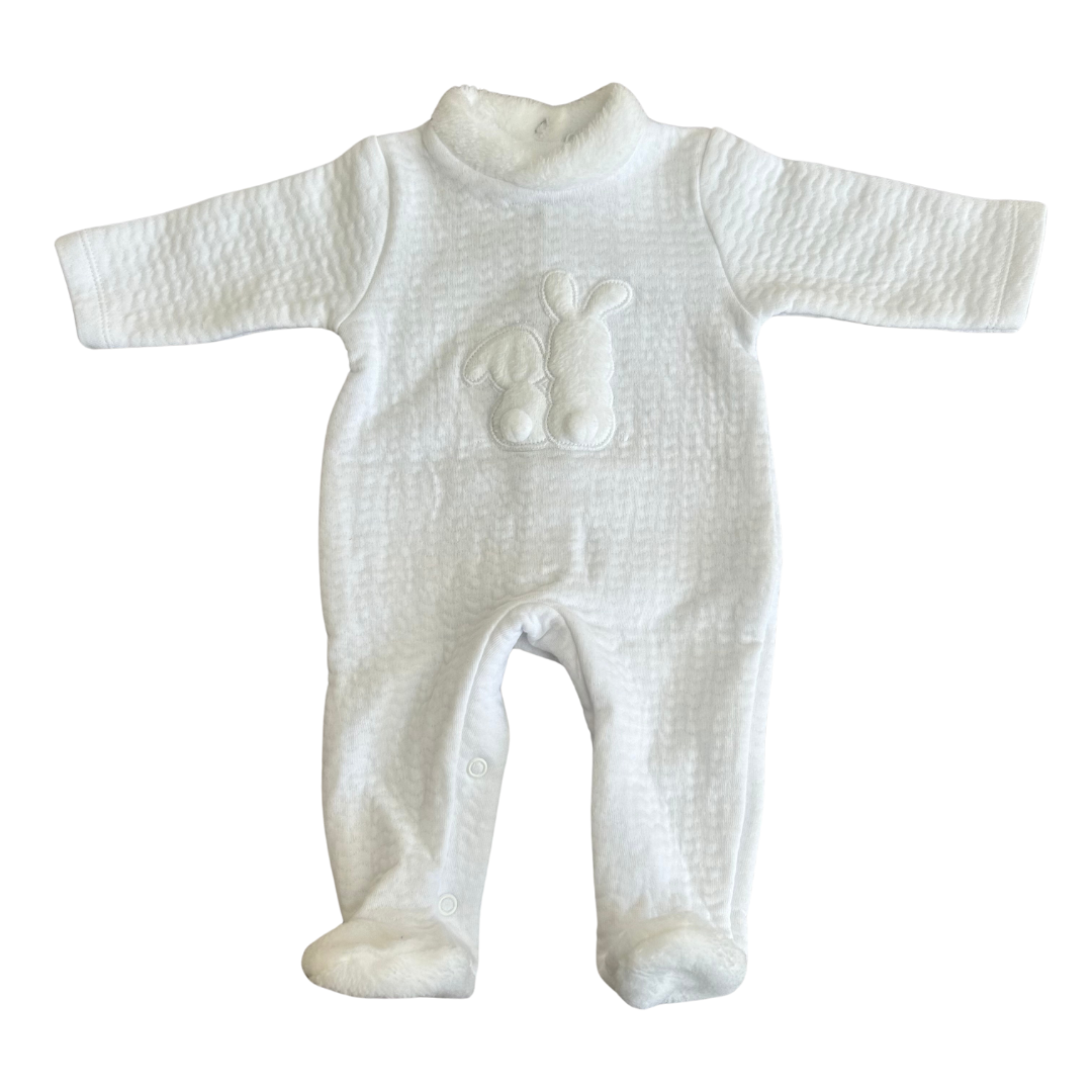 Deolinda White Faux Fur Collar Bunnies Babygrow
