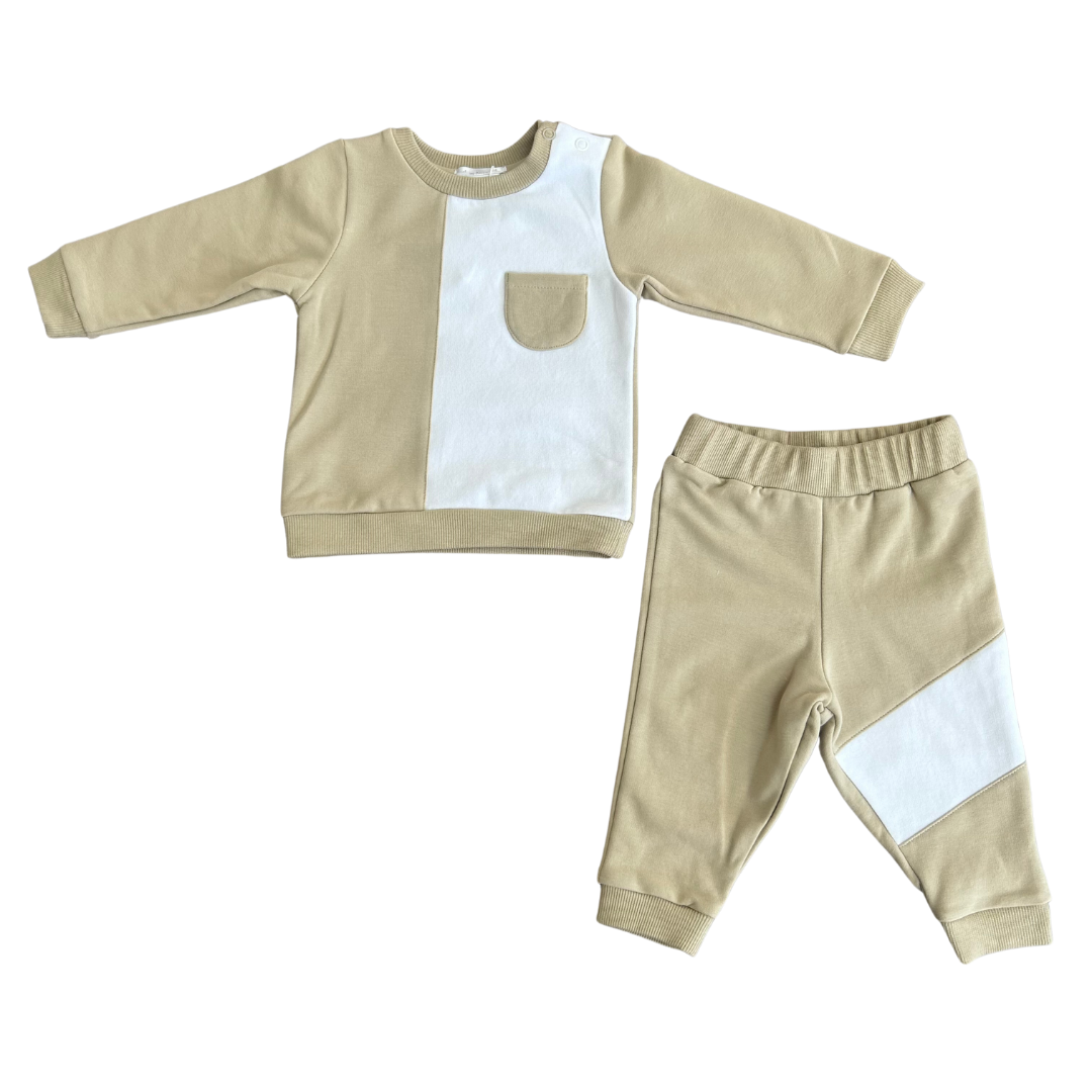 Deolinda Beige & White Panel Pocket Tracksuit