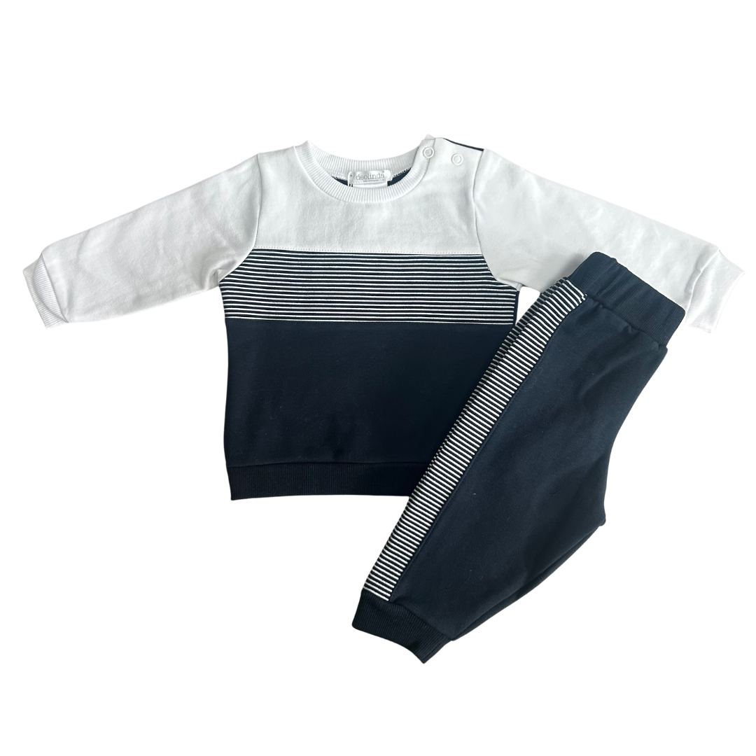 Deolinda Navy Blue & White Panel Stripe Tracksuit
