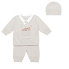 Emile Et Rose HUDSON Beige & White Knit Teddy Bear Trouser Set With Hat