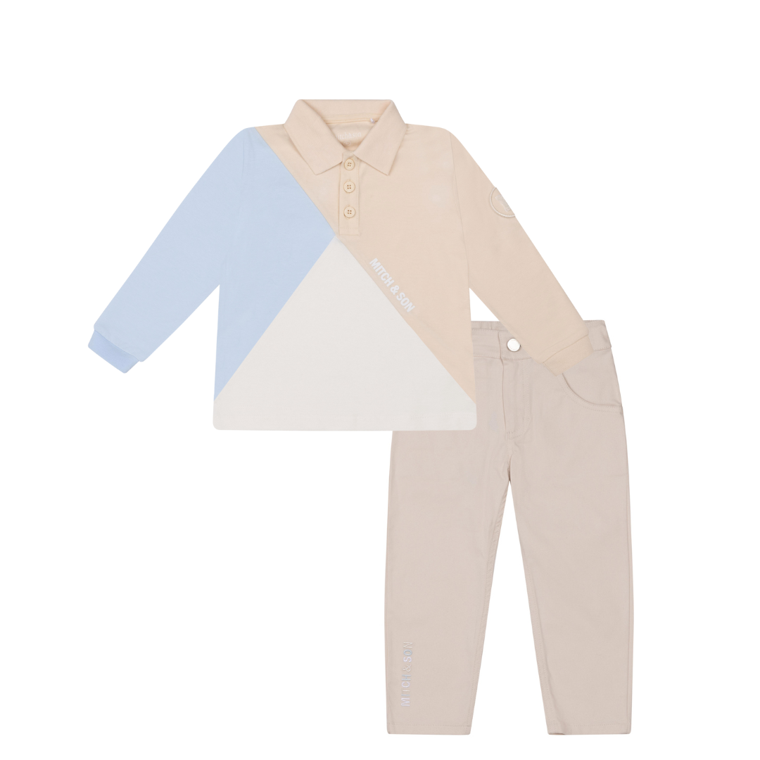 Mitch & Son APOLO & ARDEN Beige Cut N Sew Polo Top & Twill Trouser Set