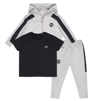 Mitch & Son Junior CALVIN & CHRISTOPHER Stone & Dark Grey Three Piece Zipper Hoody Tracksuit
