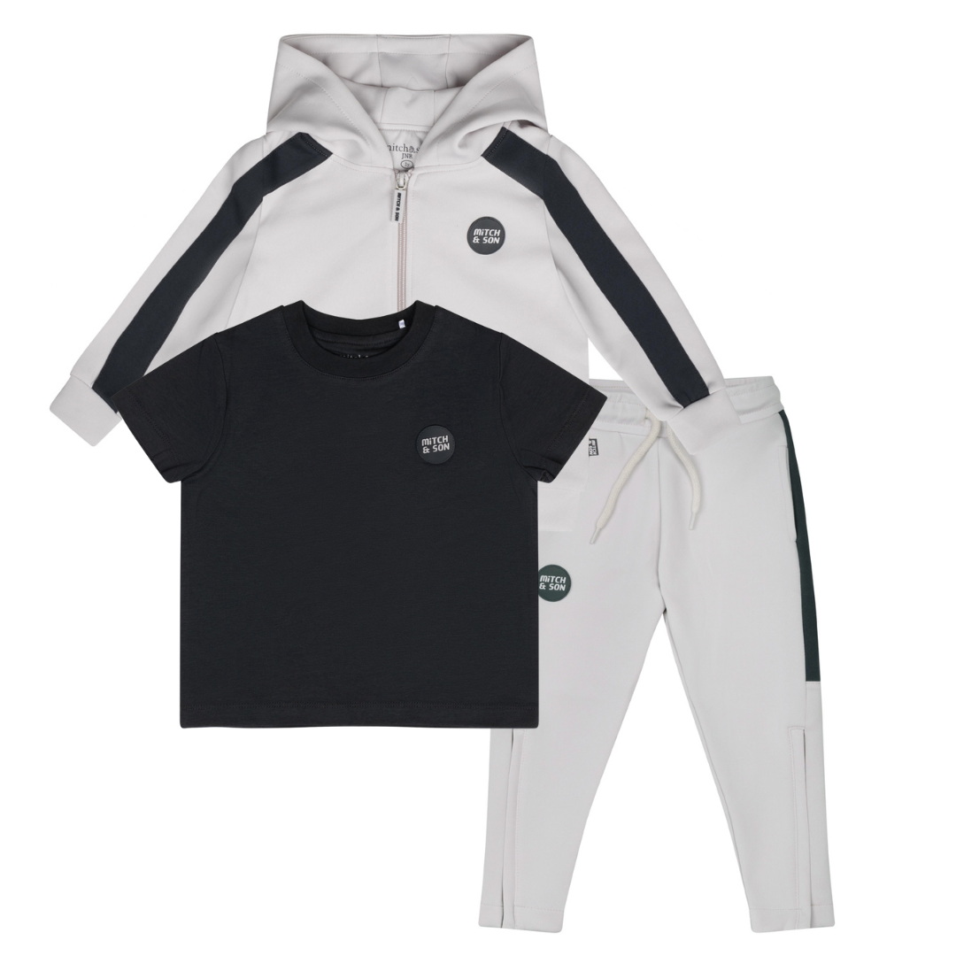 Mitch & Son Junior CALVIN & CHRISTOPHER Stone & Dark Grey Three Piece Zipper Hoody Tracksuit