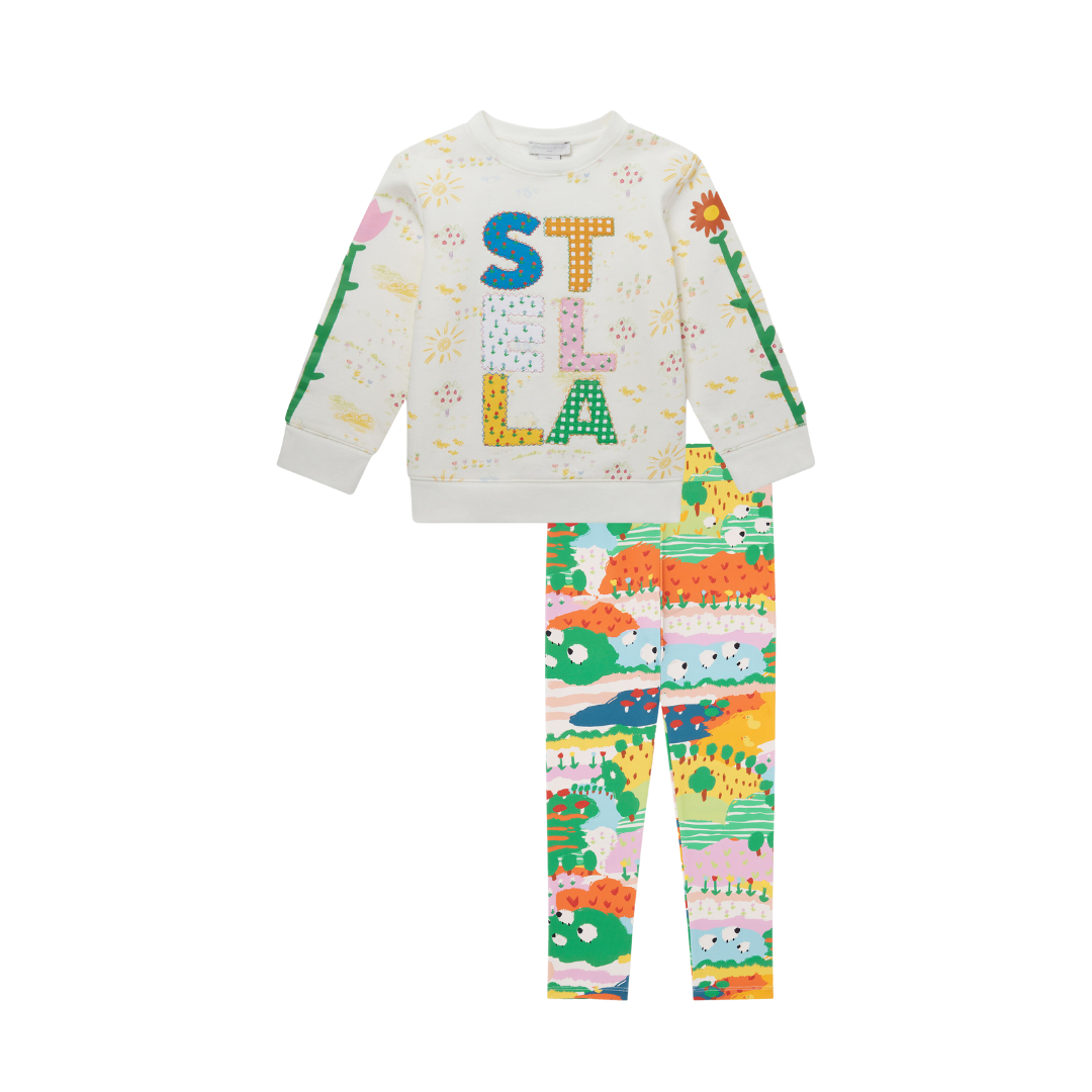 Stella McCartney Ivory Multicoloured Patchwork Logo Meadow Legging Set