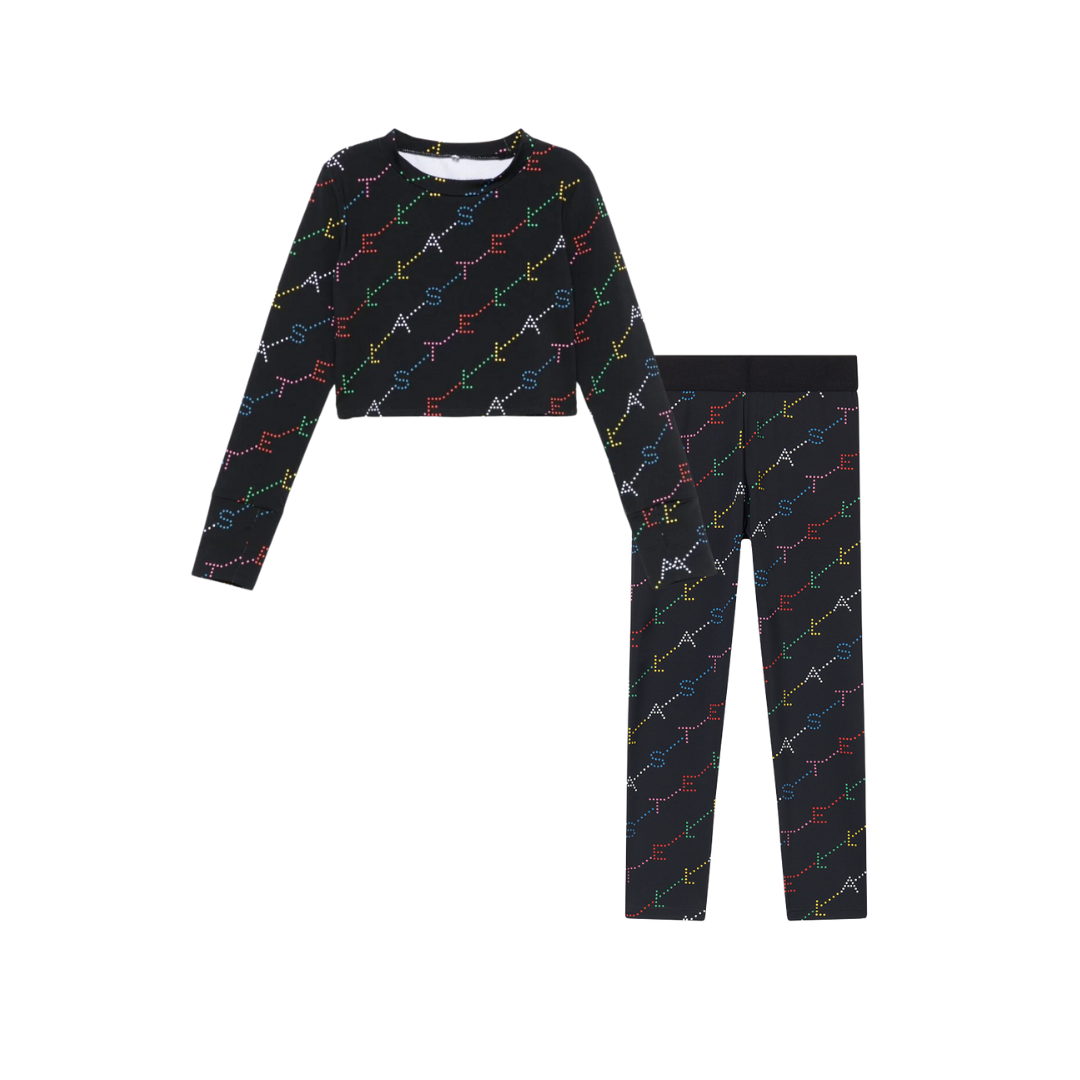 Stella McCartney Black Multicoloured Logo Crop Top & Legging Set