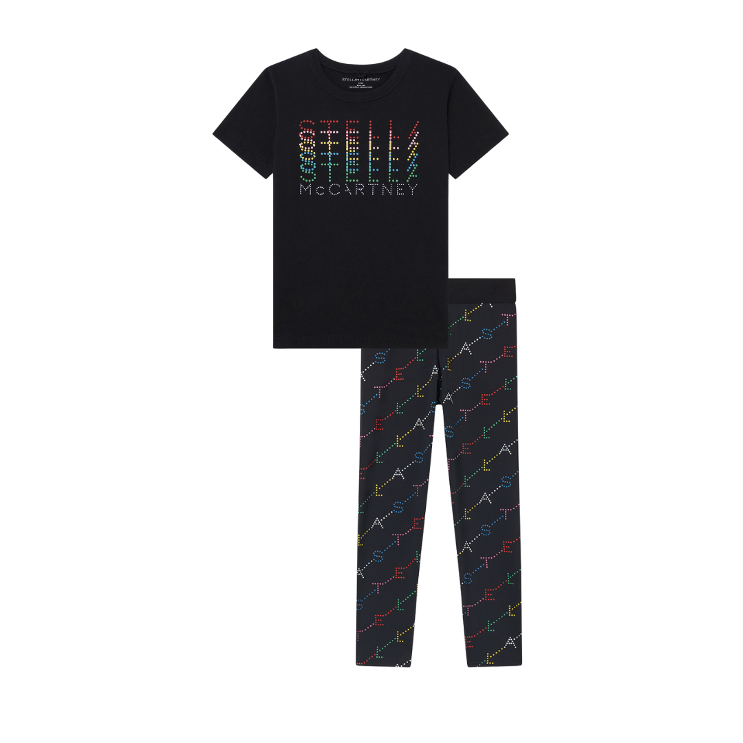 Stella McCartney Black Multicoloured Logo T-Shirt & Legging Set