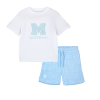 PREORDER SS26 Mitch & Son ODIN & OSLO Blue & White Terry Towelling Logo Shorts Set
